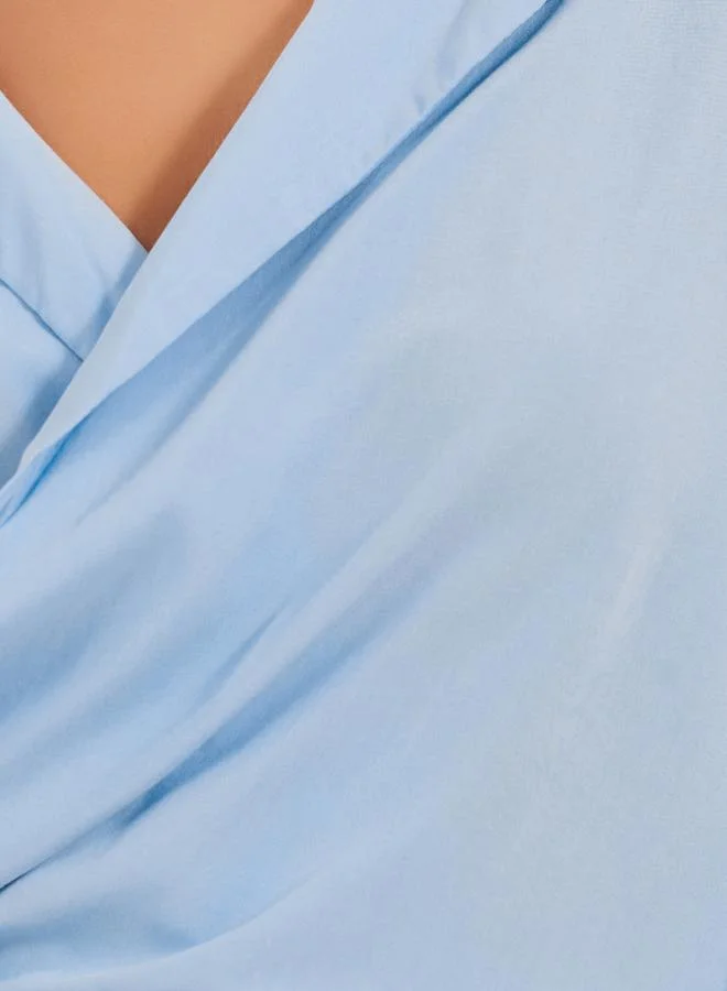 Styli Styli Balloon Sleeves Notch Lapel Viscose Wrap Top