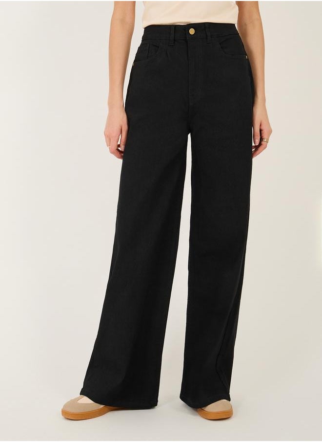 Styli - High Rise Pleated Front Wide Leg Jeans - Image 1