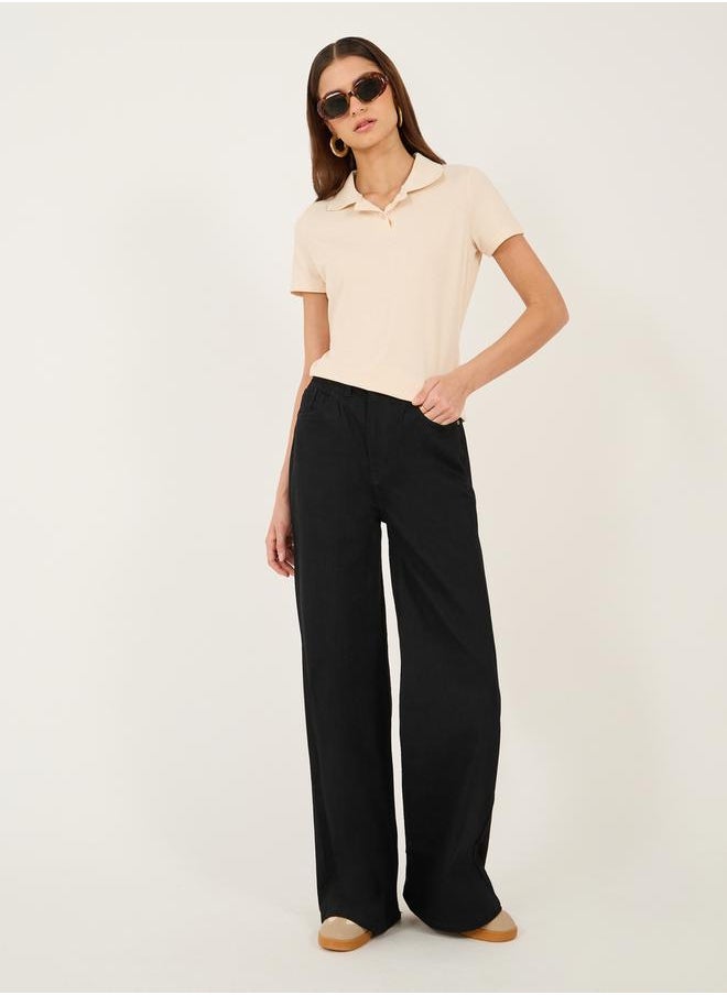 Styli - High Rise Pleated Front Wide Leg Jeans - Image 1