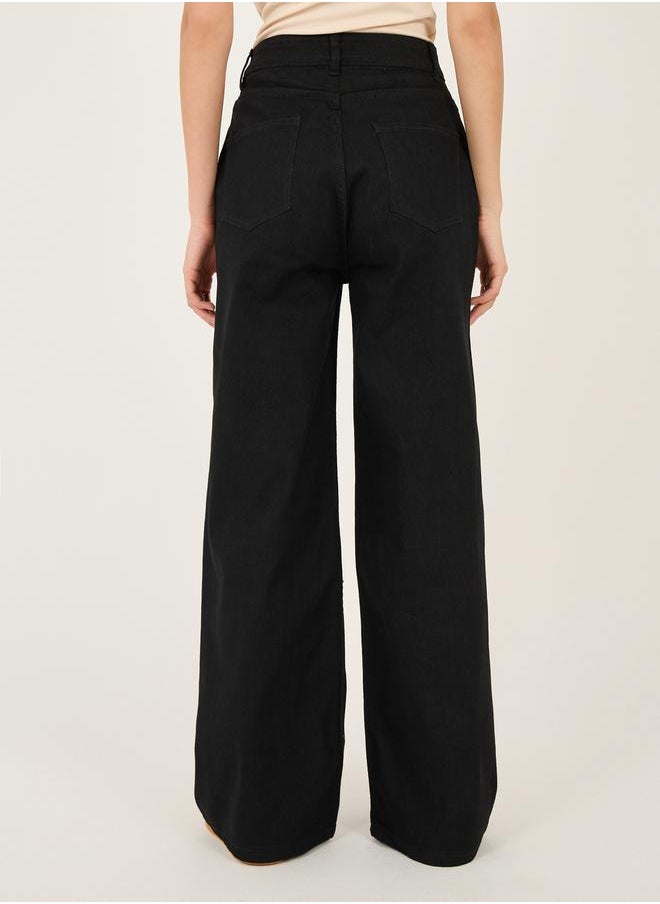 Styli - High Rise Pleated Front Wide Leg Jeans - Image 1
