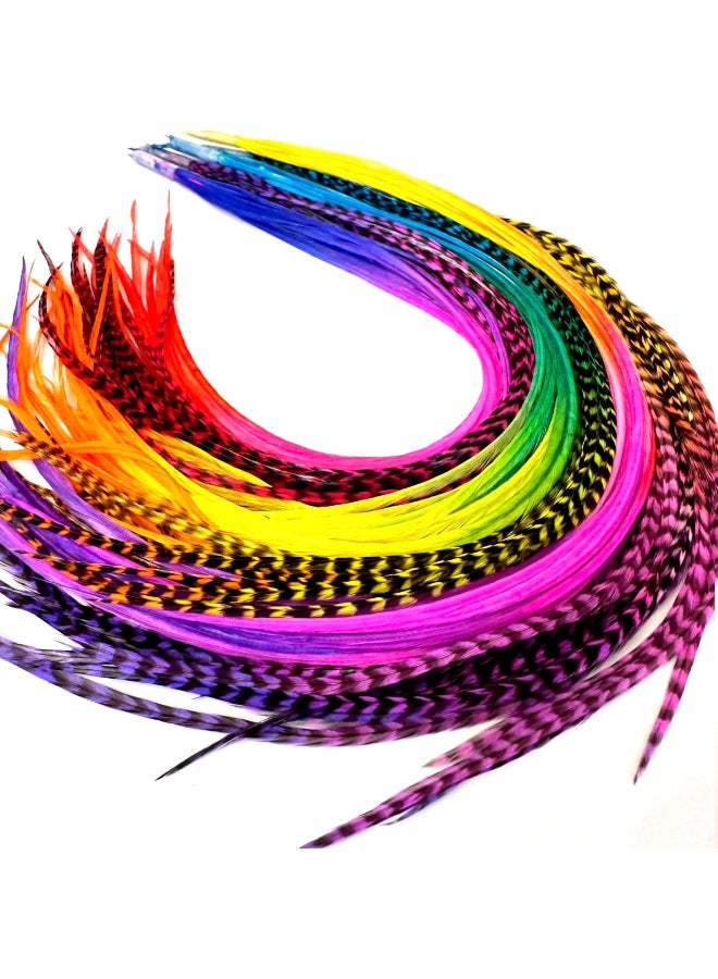Feather Headz 21 Rainbow Tie Dye Color Hair Extensions 914 Long DIY RoKit with 20 MicroLink Beads 100 Real Feathers EyeCatching Boho Style - Image 2