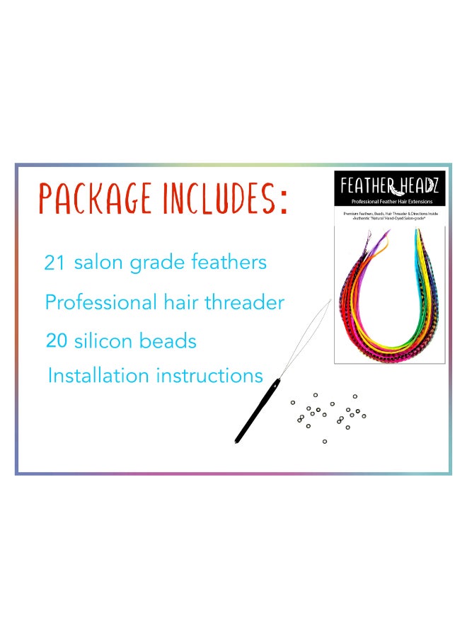 Feather Headz 21 Rainbow Tie Dye Color Hair Extensions 914 Long DIY RoKit with 20 MicroLink Beads 100 Real Feathers EyeCatching Boho Style - Image 4