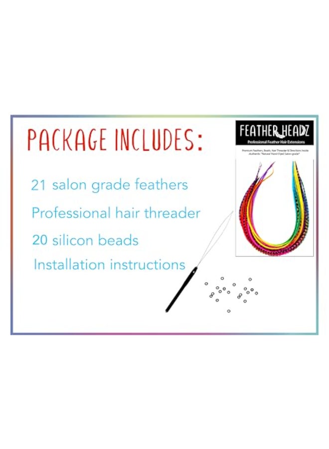 Feather Headz 21 Rainbow Tie Dye Color Hair Extensions 914 Long DIY RoKit with 20 MicroLink Beads 100 Real Feathers EyeCatching Boho Style - Image 3