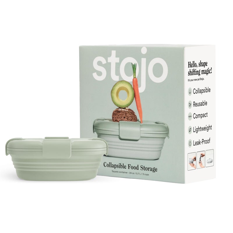 Stojo STOJO Collapsible Sandwich Box  24oz Reusable Food Storage Container Silicone Bowl for HotCold Food  Meal Prep Lunch Camping Hiking  Dishwasher Safe Set of 1 Sage 