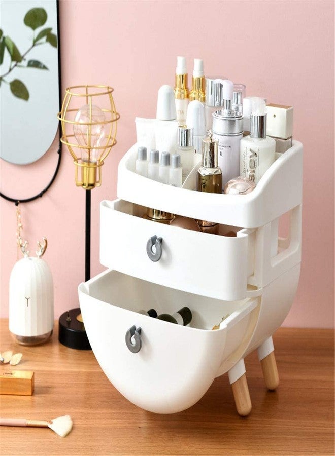 RELEMTRA Portable Skincare Organizers Multi-Function Make Up Case Dustproof Cosmetic Storage Box, Skin Care Products Jewelry Organizer Case Finishing Box Bedroom Bathroom Desktop- White -Two Tiers - Image 2