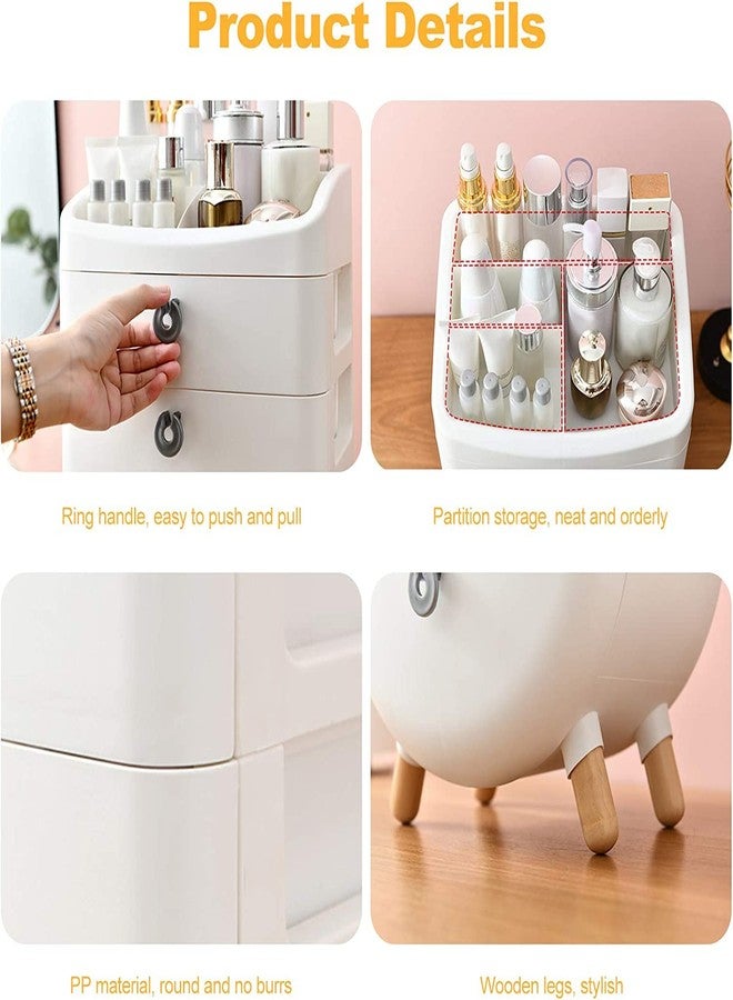 RELEMTRA Portable Skincare Organizers Multi-Function Make Up Case Dustproof Cosmetic Storage Box, Skin Care Products Jewelry Organizer Case Finishing Box Bedroom Bathroom Desktop- White -Two Tiers - Image 4