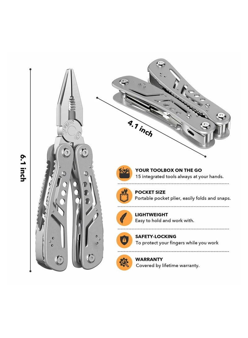 KASTWAVE 14-in-1 Multitool, Professional Stainless Steel Multi Tools with Safety Locking, Professional Stainless Steel Multitool Pliers Pocket Knife, Replaceable Bits Multitools for Outdoor, Camping - Image 2