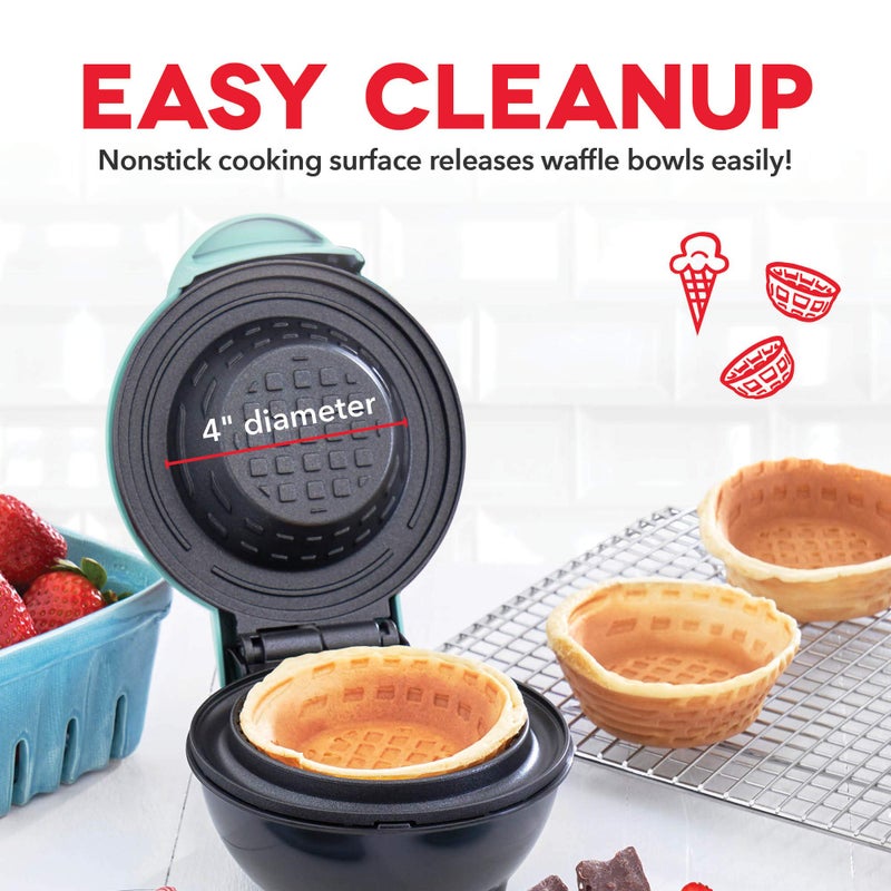 DASH Mini Waffle Bowl Maker for Breakfast, Burrito Bowls, Ice Cream and Other Sweet Desserts, Recipe Guide Included - Aqua - Image 5