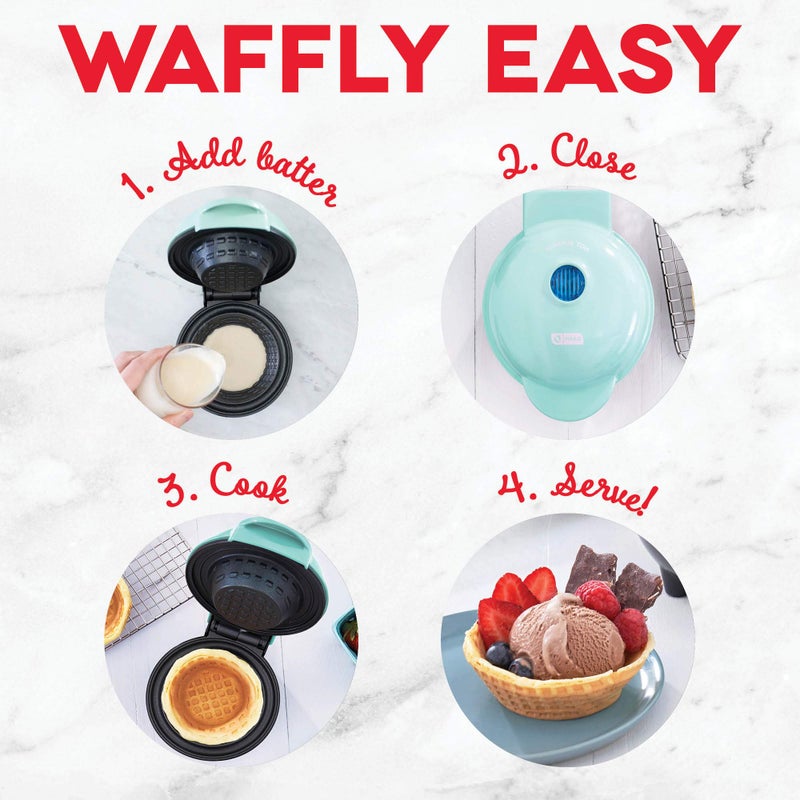 DASH Mini Waffle Bowl Maker for Breakfast, Burrito Bowls, Ice Cream and Other Sweet Desserts, Recipe Guide Included - Aqua - Image 3