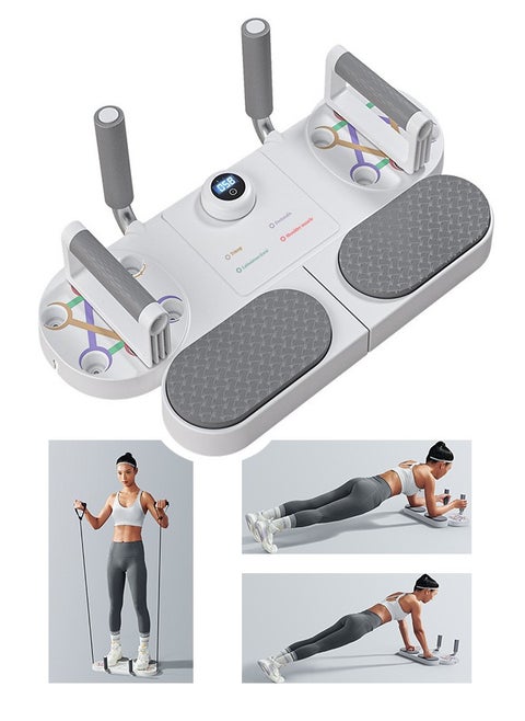 5 in 1 Push Up Board, Multifunction Press Up Board with Timing Resistance Bands,Muscles Exercise Pushups Training, 5 In 1 Abdominal Training Board, Suitable For Indoor, Outdoor, Training Room (White)