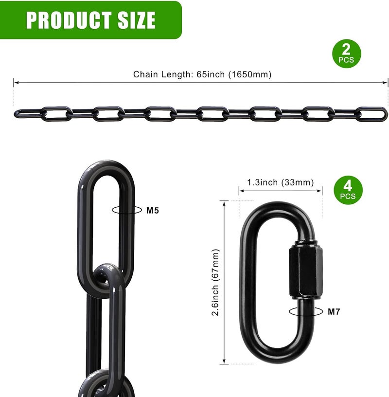 BeneLabel 2Pcs 65" Swing Chain Heavy Duty 1000 LBs Capacity Hanging Chains Porch Swing Chains and Hooks Black Chain for Hammock Chairs, Hanging Chair, Punching Bags, for Indoor and Outdoor - Image 5