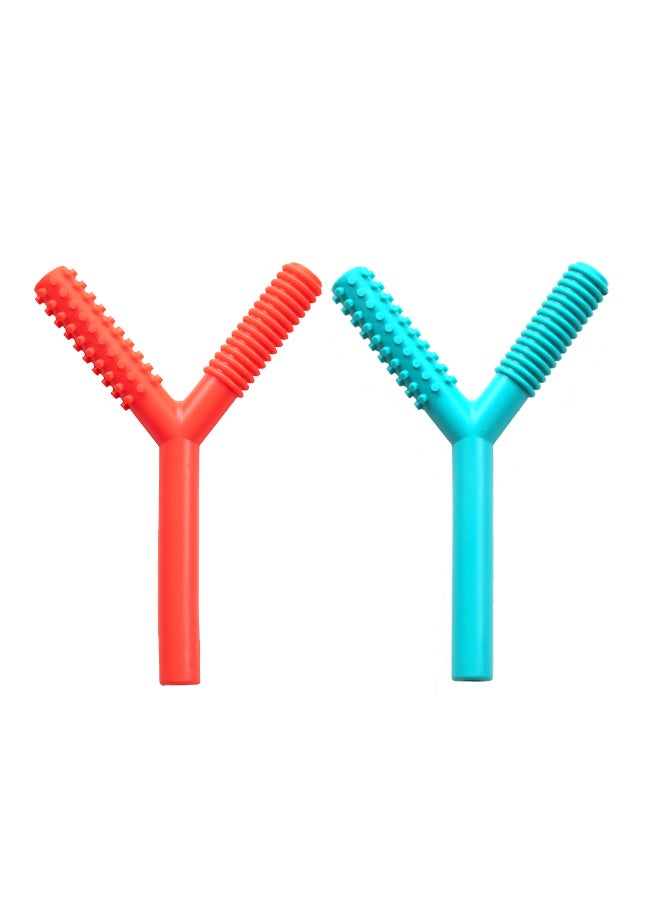Abley's Silicone Sensory Chew Tube, Y-Shaped Design, Multiple Textured Surfaces, Non-Toxic (Red & Blue) - Image 1