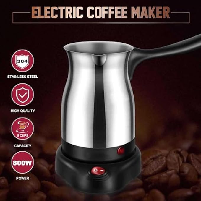 PINKE Turkish Coffee Maker Stainless Steel 600Ml Electric Turkish Coffee Machine Electric Coffee Maker Machine Pot Warmer Kettle 5 To 6 Cups Capacity For Home Travel - Image 2