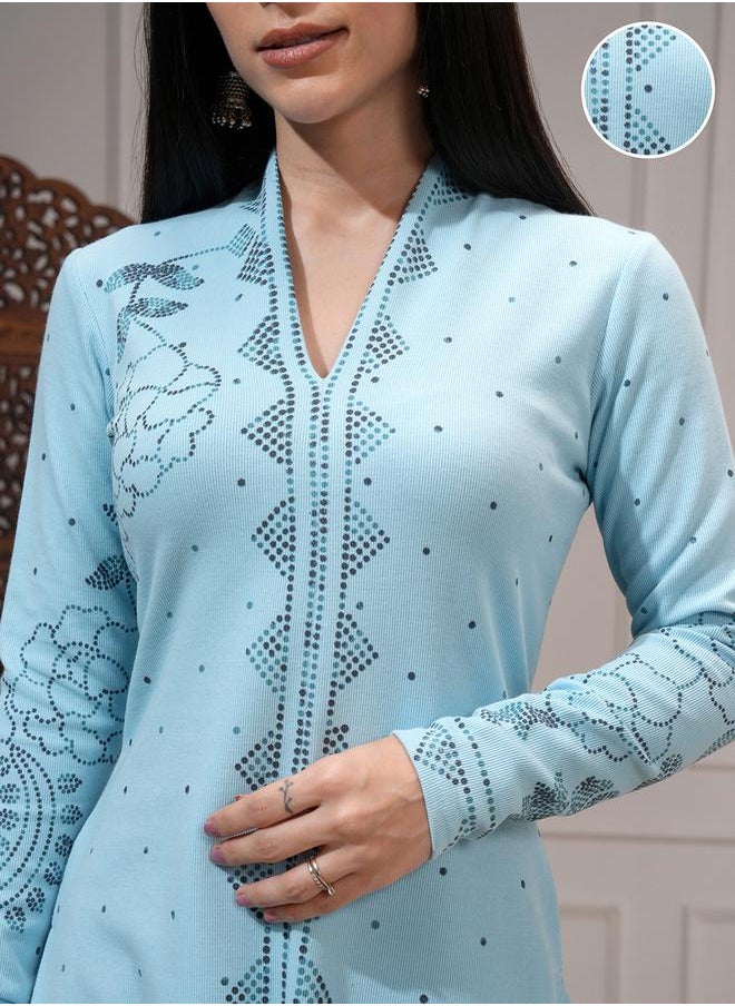 Vishudh - Women Blue Floral Kurta and Trousers Set by Styli - Image 1