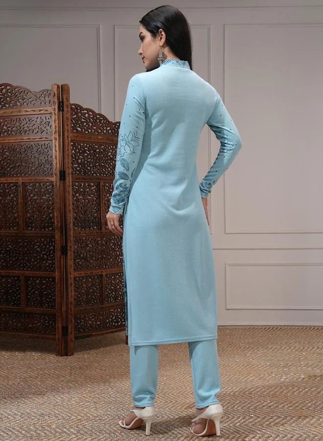 Vishudh Women Blue Floral Kurta and Trousers Set by Styli