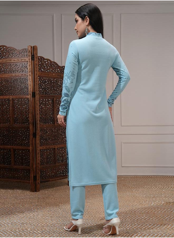 Vishudh - Women Blue Floral Kurta and Trousers Set by Styli - Image 1