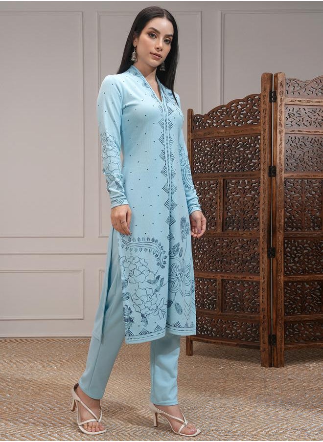 Vishudh - Women Blue Floral Kurta and Trousers Set by Styli - Image 1