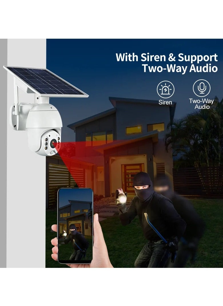 camera with a SIM port and a memory port, A high-resolution solar-powered wireless surveillance  360-degree rotatable, waterproof and dustproof, and contains powerful LED lighting.
