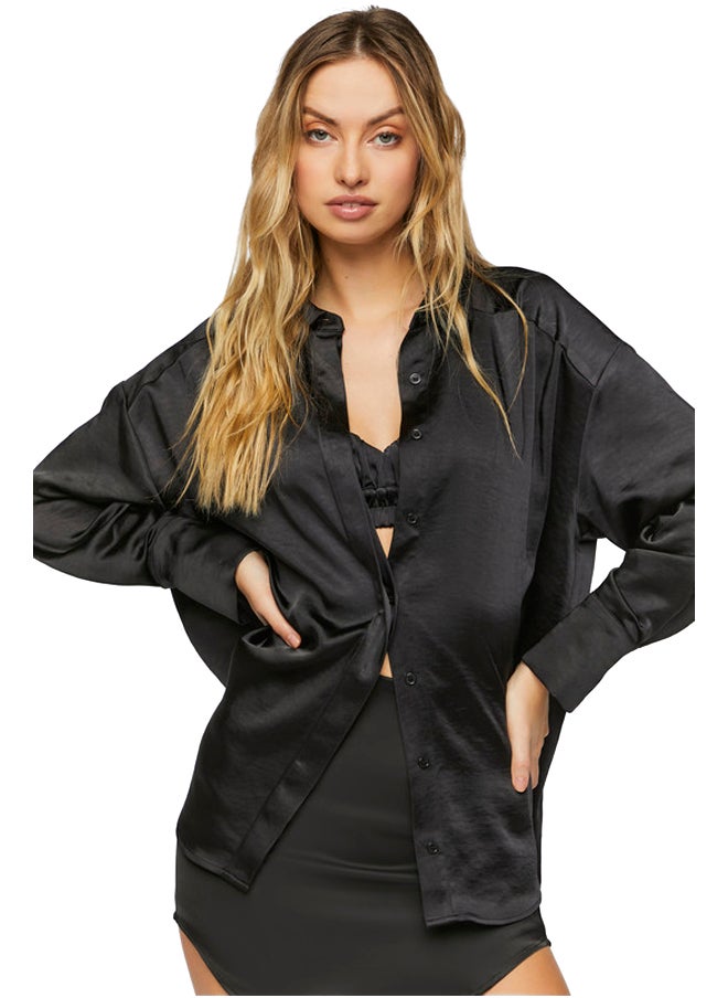 FOREVER 21 - Satin Oversized Long-Sleeve Shirt - Image 1