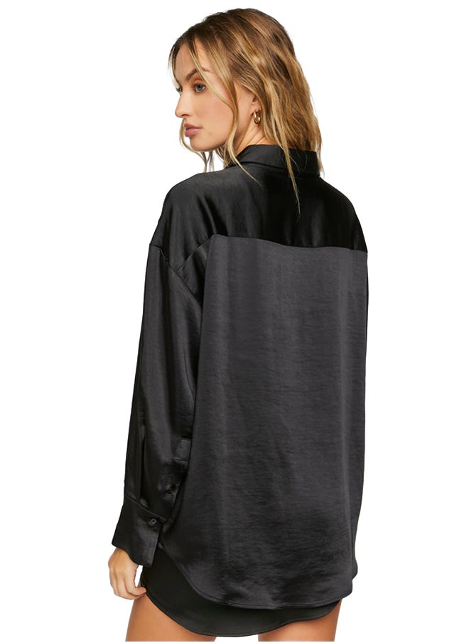FOREVER 21 - Satin Oversized Long-Sleeve Shirt - Image 1