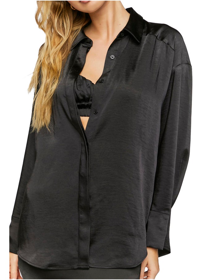 FOREVER 21 - Satin Oversized Long-Sleeve Shirt - Image 1