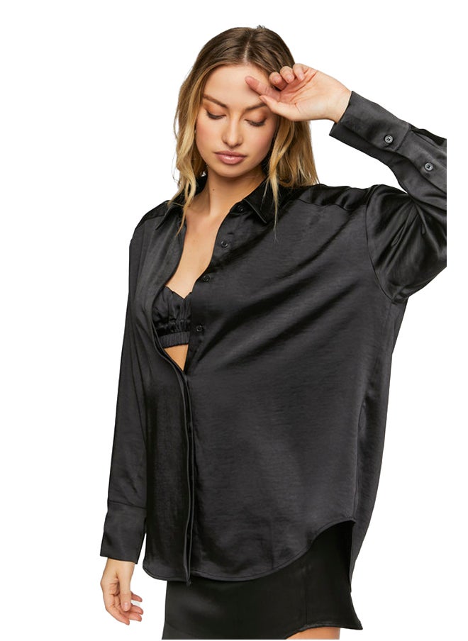 FOREVER 21 - Satin Oversized Long-Sleeve Shirt - Image 1
