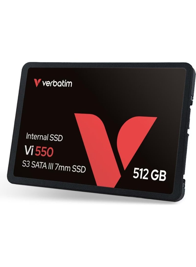 VERBATIM قرص صلب داخلي Verbatim Vi550 S3 SSD - 512 جيجابايت - محرك حالة صلبة - واجهة SATA III 2.5 بوصة - محرك SSD داخلي بتقنية NAND ثلاثية الأبعاد - SSD عالي الأداء 512 جيجابايت - 500 ميجابايت/ثانية - أسود - Image 2