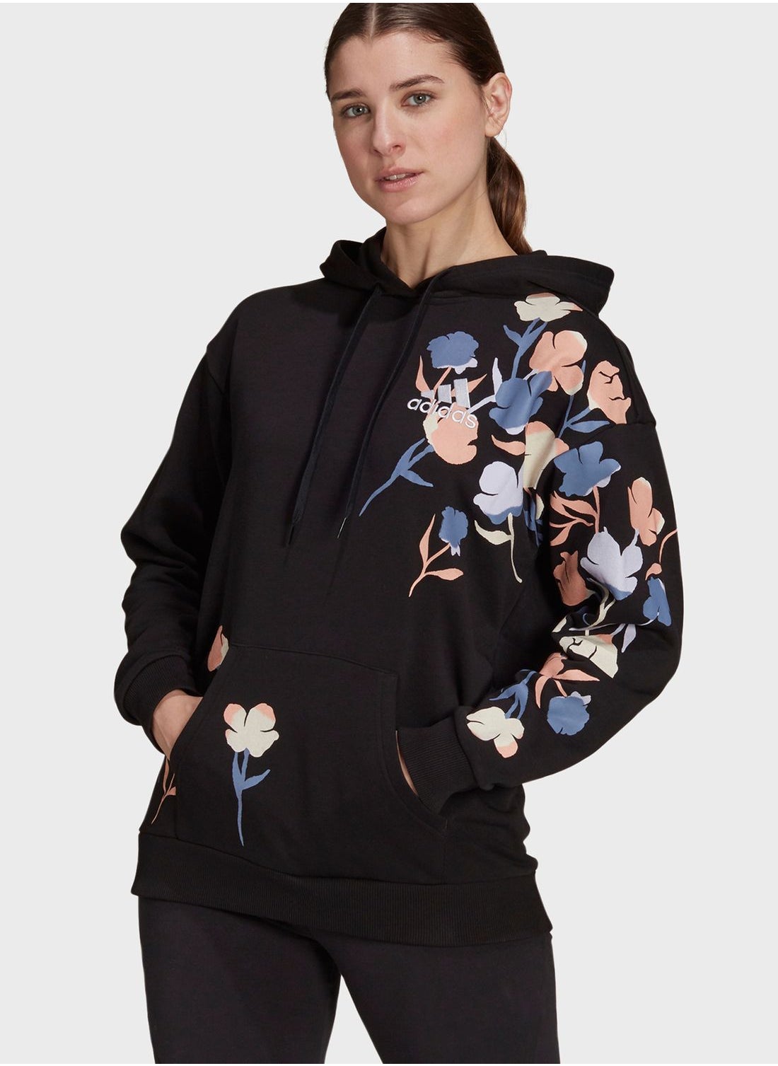 adidas floral hoodie black