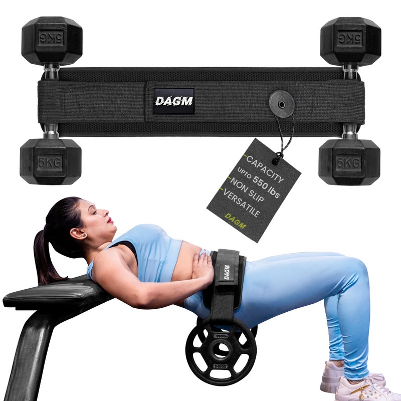 DAGM Hip Thrust Belt for Dumbbells heavy, Secure Glute Trainer with Non-Slip Extra Padding That Protects Your Hips - Ideal for Gym & Home Workouts - Use with Heavy Duty Kettlebells, Dumbbells, & Plates Hold up to 500 lbs - Image 1