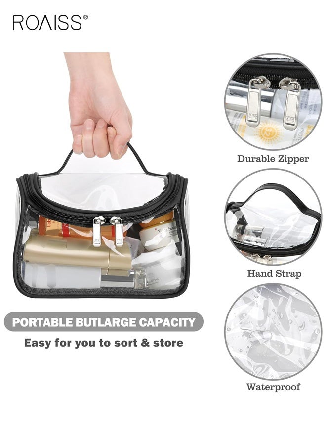 roaiss Simple Large Capacity Toiletry Bag Portable Travel Cosmetic Bag Lightweight Waterproof Storage Bag Suitable for School Trips and Outings Pillow Three-Dimensional Zipper Transparent Black - Image 4