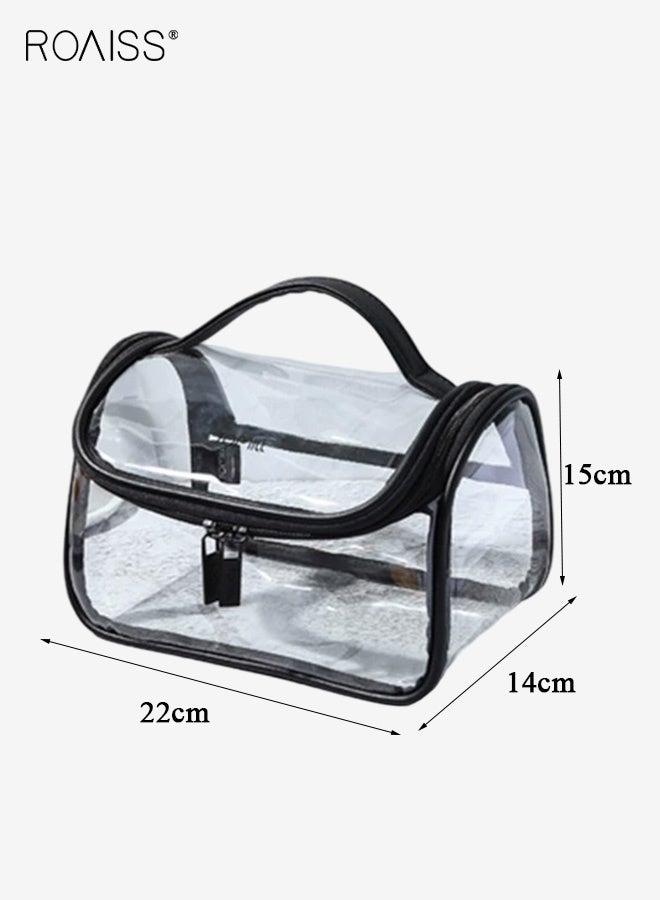 roaiss Simple Large Capacity Toiletry Bag Portable Travel Cosmetic Bag Lightweight Waterproof Storage Bag Suitable for School Trips and Outings Pillow Three-Dimensional Zipper Transparent Black - Image 2