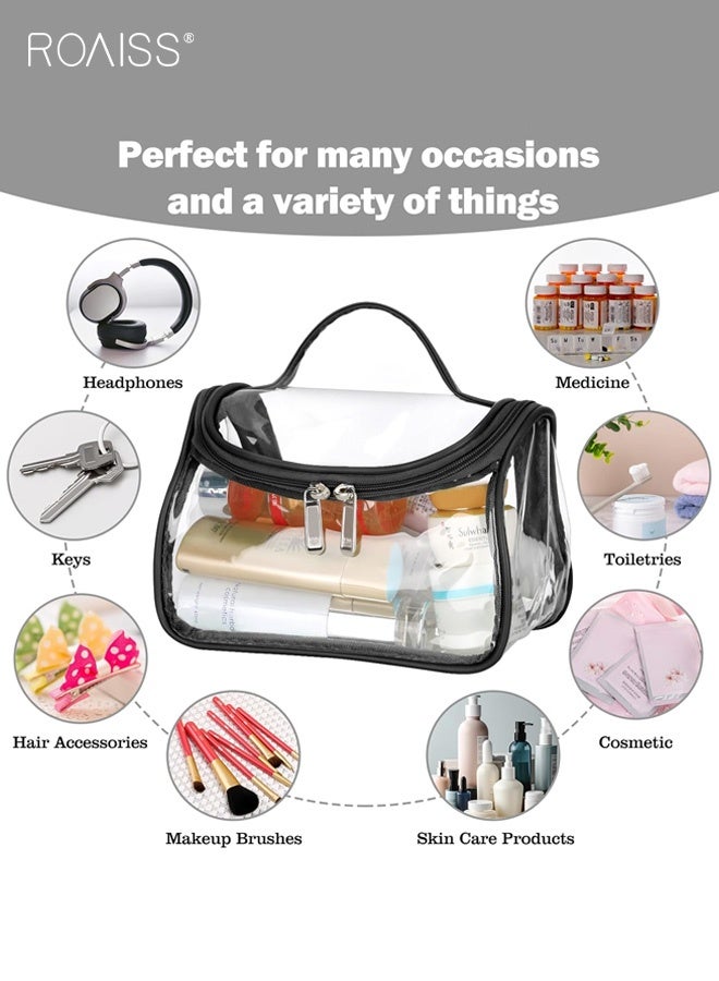 roaiss Simple Large Capacity Toiletry Bag Portable Travel Cosmetic Bag Lightweight Waterproof Storage Bag Suitable for School Trips and Outings Pillow Three-Dimensional Zipper Transparent Black - Image 5