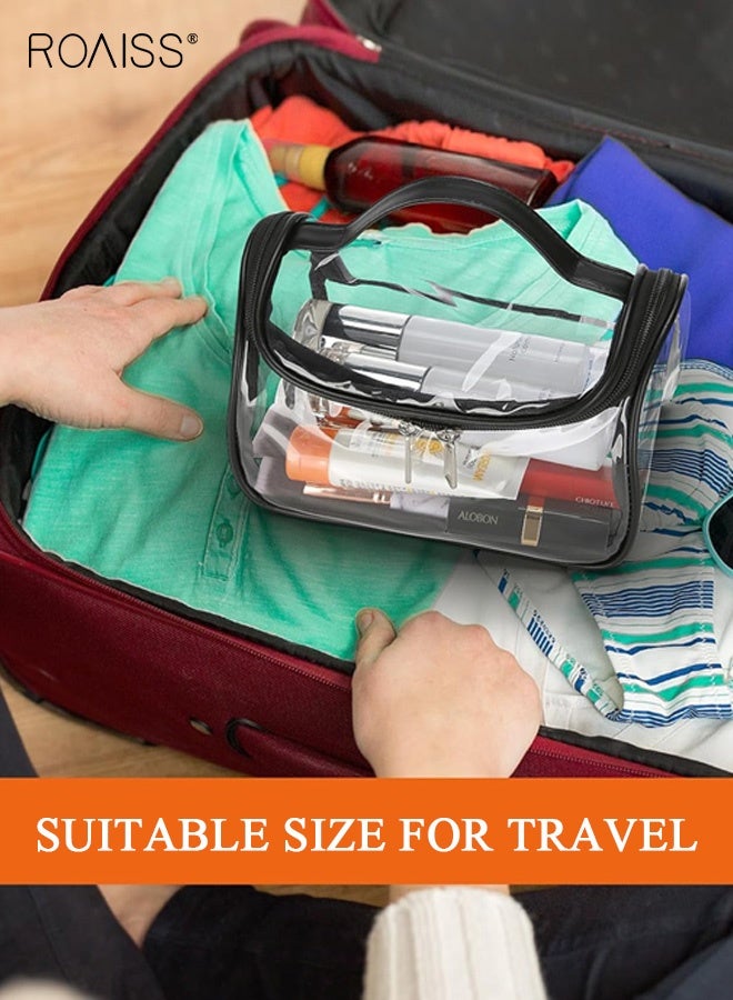 roaiss Simple Large Capacity Toiletry Bag Portable Travel Cosmetic Bag Lightweight Waterproof Storage Bag Suitable for School Trips and Outings Pillow Three-Dimensional Zipper Transparent Black - Image 3