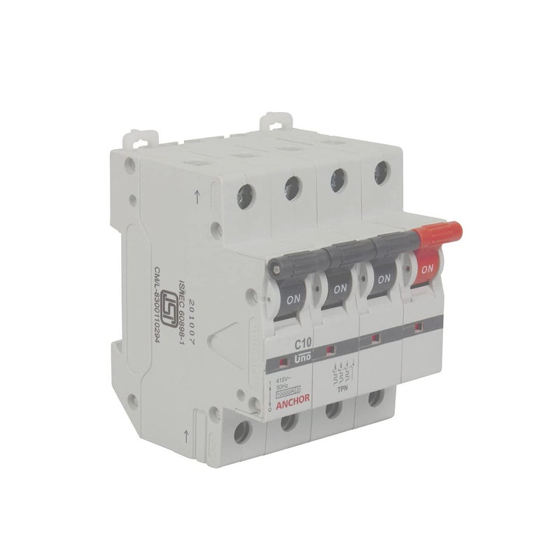 Anchor by Panasonic UNO 10 Amp TPN C Curve MCB ISI Marked Triple Pole Neutral 10A Miniature Circuit Breaker 98034 - Image 3