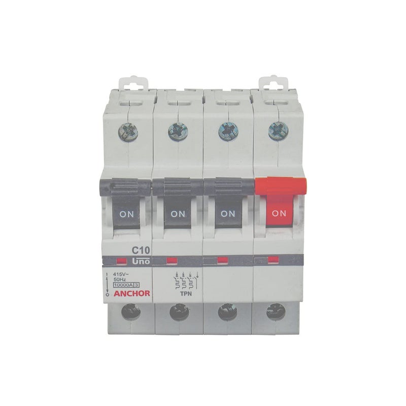 Anchor by Panasonic UNO 10 Amp TPN C Curve MCB ISI Marked Triple Pole Neutral 10A Miniature Circuit Breaker 98034 - Image 1