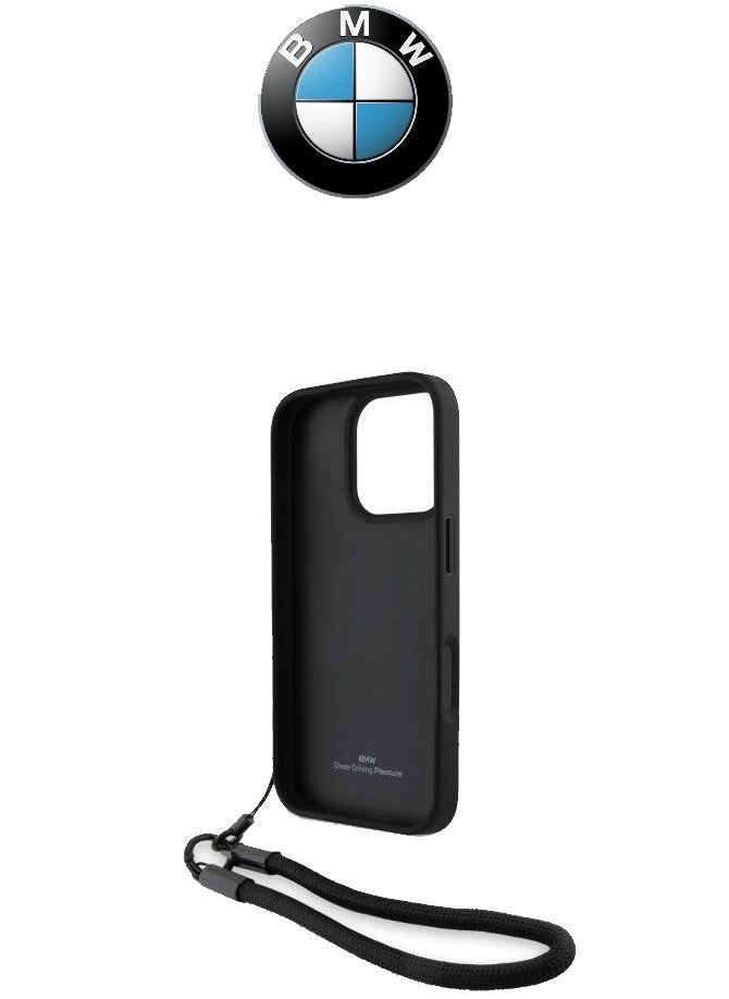 CG MOBILE - Back cover for iPhone 16 Pro Max, with a hand strap, made of genuine leather and approved by the global brand (BMW) in black - Image 1