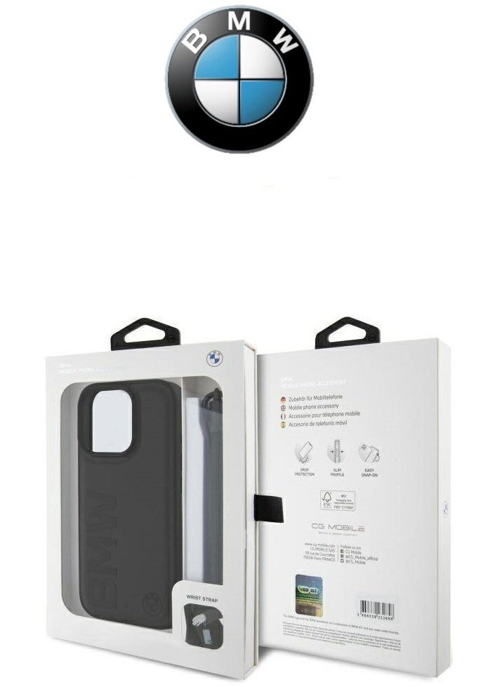 CG MOBILE - Back cover for iPhone 16 Pro Max, with a hand strap, made of genuine leather and approved by the global brand (BMW) in black - Image 1