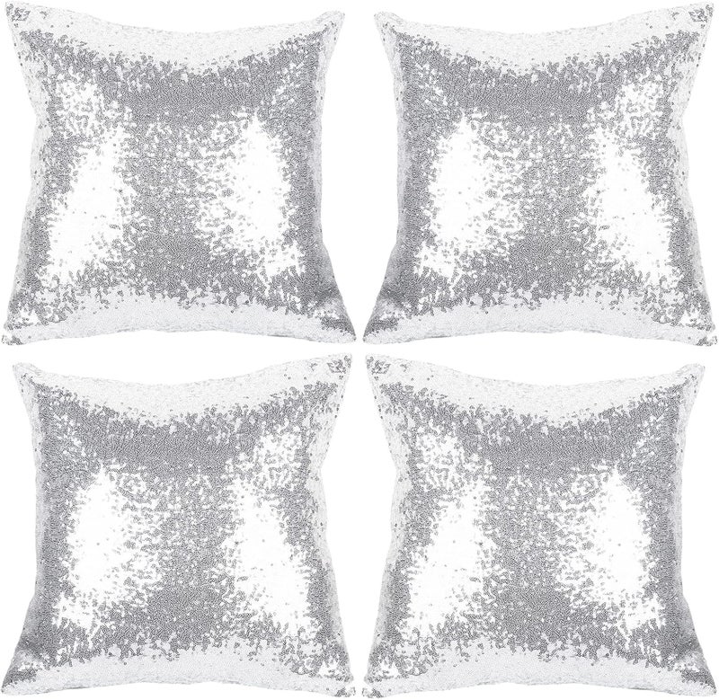 Luckam Sparkling Sequins Pillow Covers, Luxury Home Satin Throw Pillow Covers Set of 2 Hidden Zipper Pillow Case for Couch Wedding Bed Living Room Party Sofa Decor (Silver, 18"x18") - Image 1