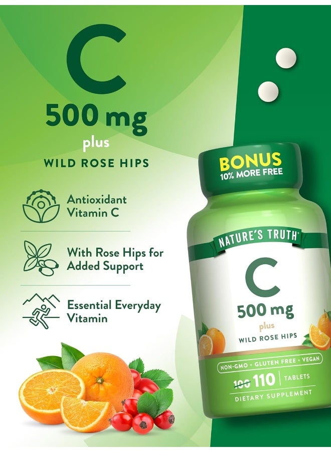 natures truth Vitamin C 500 mg Plus Wild Rose Hips Tablets for Adults - Image 5