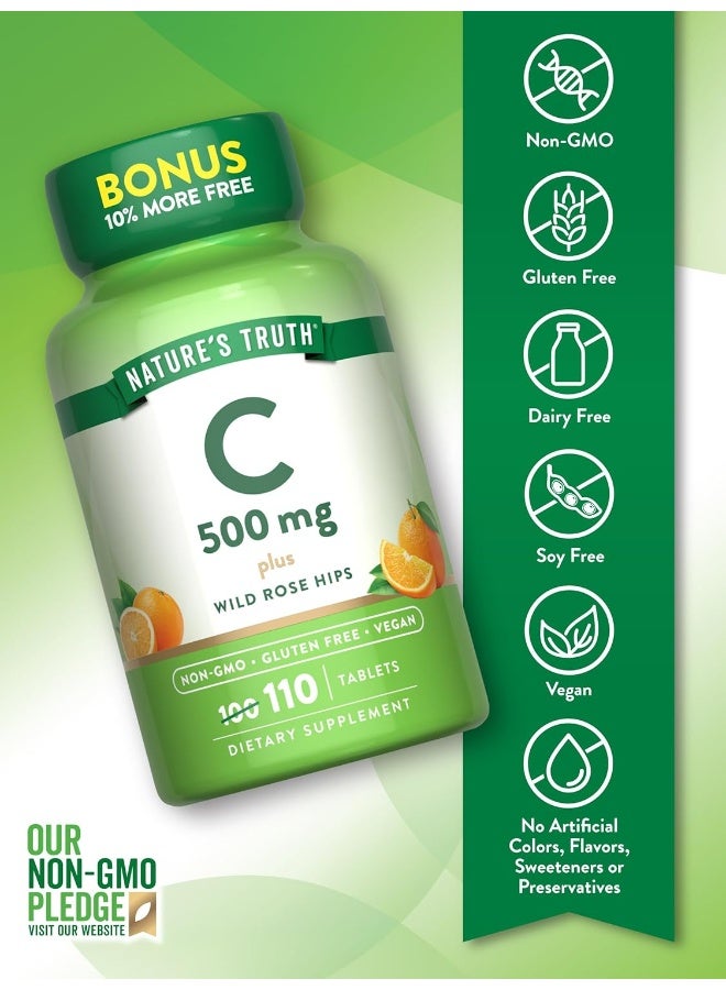 natures truth Vitamin C 500 mg Plus Wild Rose Hips Tablets for Adults - Image 3