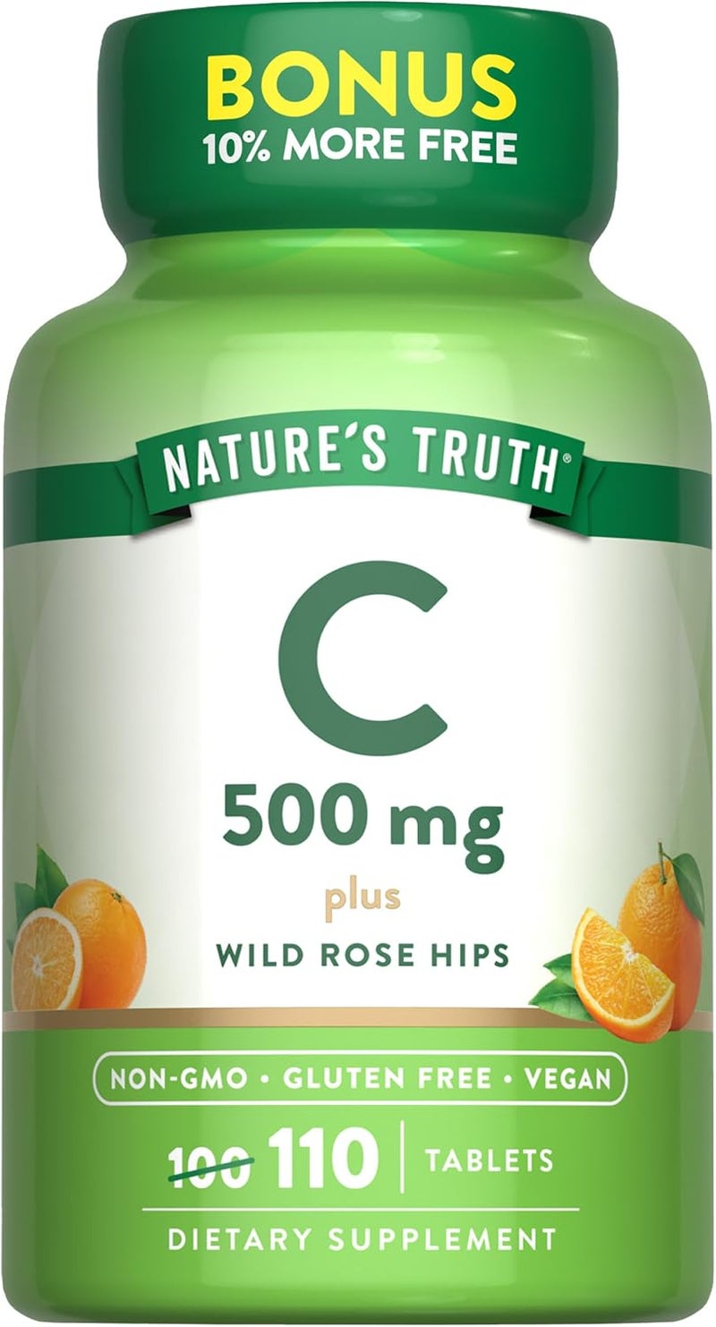 natures truth Vitamin C 500 mg Plus Wild Rose Hips Tablets for Adults - Image 1