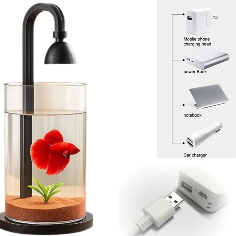 KSH STORE حوض سمك أكريليك دائري صغير PS-10S، سعة 1.5 لتر مع إضاءة LED بسبعة ألوان، يعمل بالطاقة USB، تصميم مدمج لسمك البيتا والغابي، أسود - Image 4