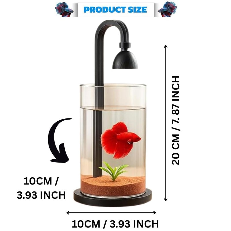 KSH STORE حوض سمك أكريليك دائري صغير PS-10S، سعة 1.5 لتر مع إضاءة LED بسبعة ألوان، يعمل بالطاقة USB، تصميم مدمج لسمك البيتا والغابي، أسود - Image 1