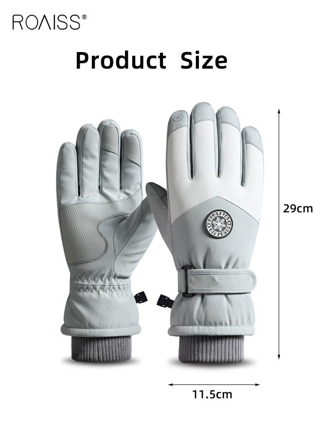 رويس قفازات شتوية للجنسين للتزلج والتزلج على الجليد، قفازات صوفية مقاومة للماء للزوجين، قفازات للجري في الهواء الطلق مقاومة للبرد، مقاس قابل للتعديل، قفازات تعمل باللمس، لون رمادي - Image 4
