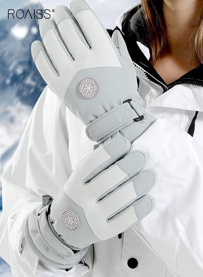 رويس قفازات شتوية للجنسين للتزلج والتزلج على الجليد، قفازات صوفية مقاومة للماء للزوجين، قفازات للجري في الهواء الطلق مقاومة للبرد، مقاس قابل للتعديل، قفازات تعمل باللمس، لون رمادي - Image 2