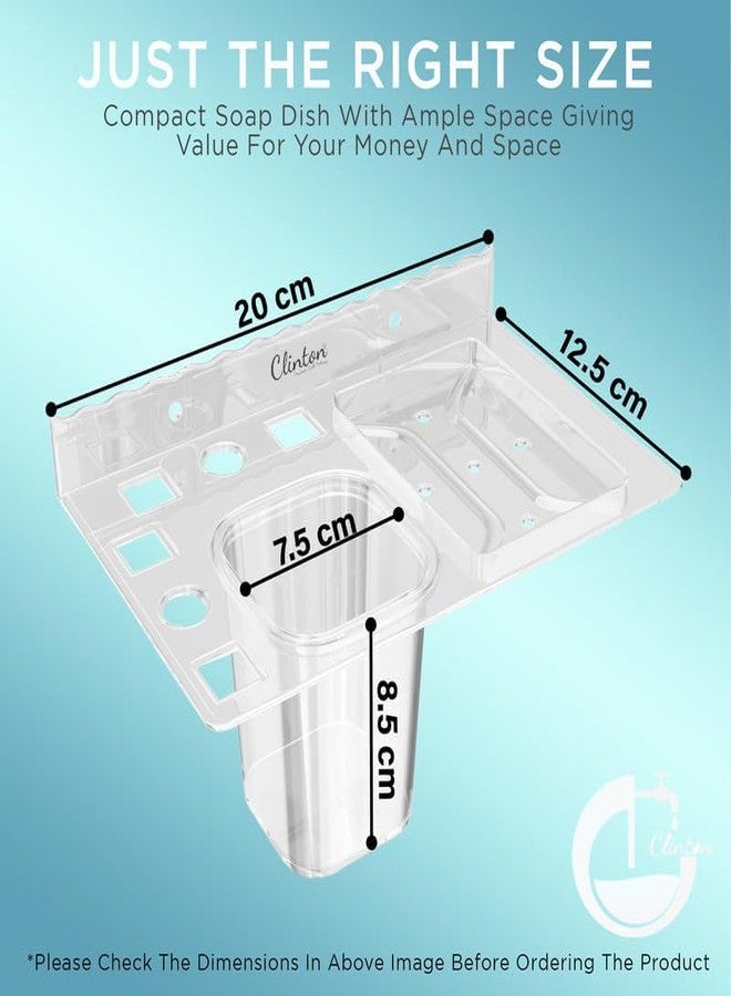 Clinton nbreakable Wall Mount Acrylic Corner soap Dish with Toothbrush & Tumbler Holder Shelf Usable for Bathroom and Wash Basin Area, Bathroom Accessories - Image 4