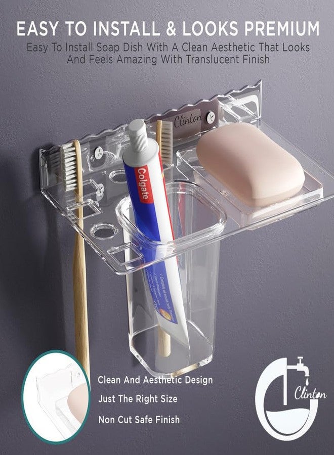 Clinton nbreakable Wall Mount Acrylic Corner soap Dish with Toothbrush & Tumbler Holder Shelf Usable for Bathroom and Wash Basin Area, Bathroom Accessories - Image 3