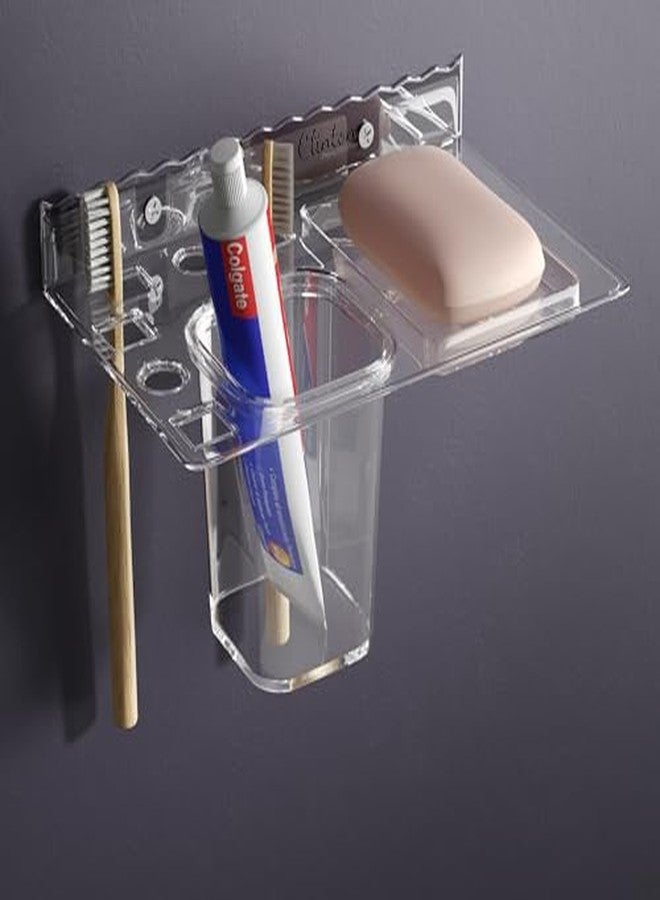 Clinton nbreakable Wall Mount Acrylic Corner soap Dish with Toothbrush & Tumbler Holder Shelf Usable for Bathroom and Wash Basin Area, Bathroom Accessories - Image 1