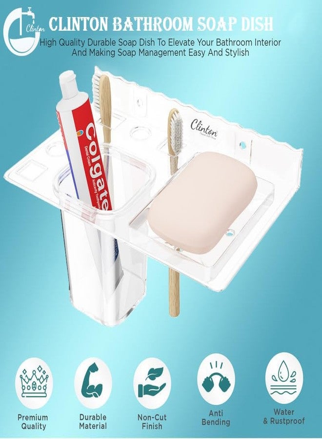 Clinton nbreakable Wall Mount Acrylic Corner soap Dish with Toothbrush & Tumbler Holder Shelf Usable for Bathroom and Wash Basin Area, Bathroom Accessories - Image 2
