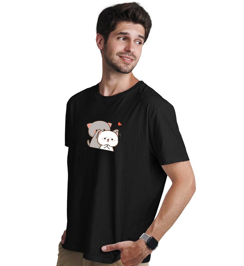 INDISSH Couple Matching T-Shirt Combo | Round Neck 100% Cotton Tshirt for Men and Women - CPL_RNM-CAT-BLK-2XL_WRN-CAT-BLK-M - Image 3